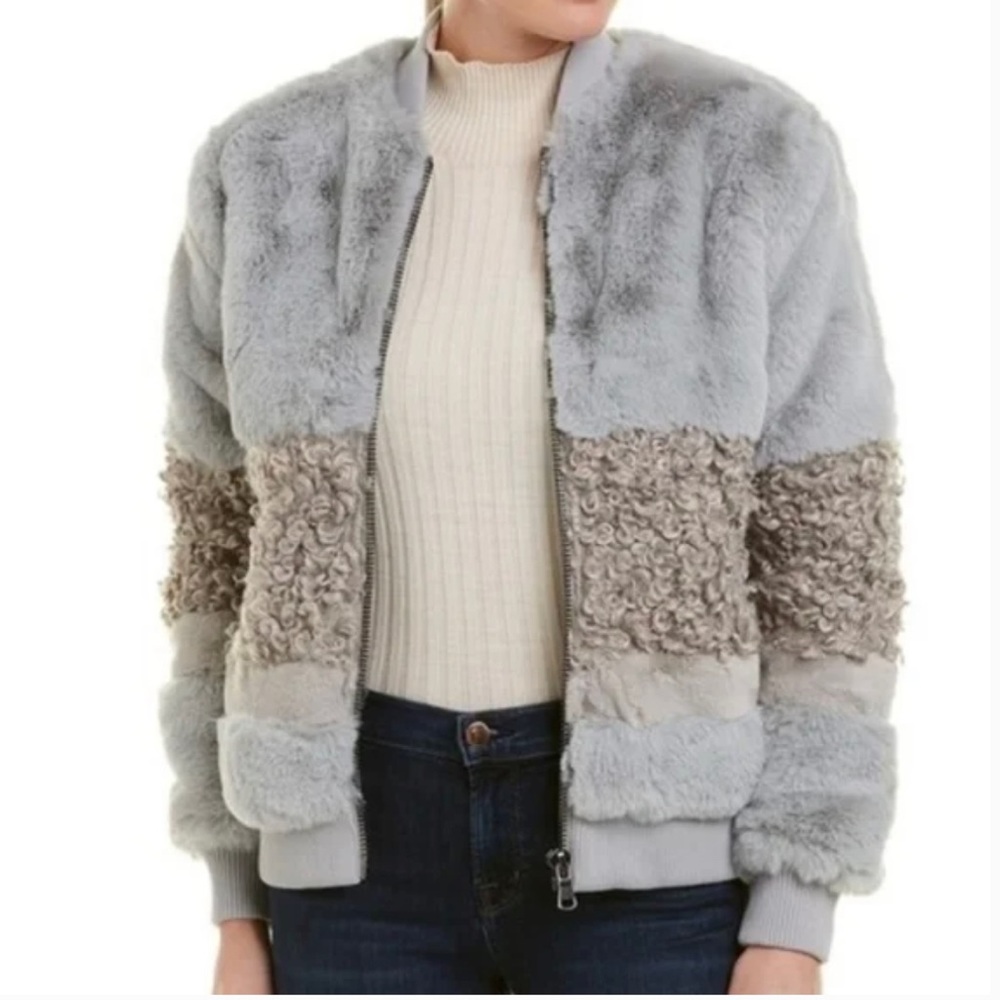 John + Jenn Faux Fur and Shearling Bomber Jacket M D